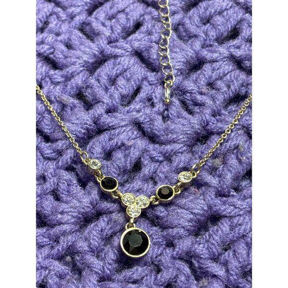 Jewelry - Black and Clear Rhinestone Necklace Dainty Minimalist Goldtone Chain 16 - 19 inc